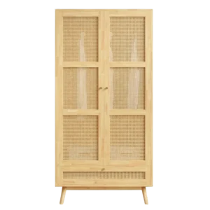 Armoire 2 portes style campagne avec panneaux rotin et tringle - Nora Craft - Photo 1