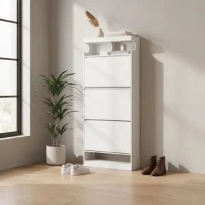 Armoire à chaussures blanche 3 portes étagères réglables 21 paires - Talia Select - lifestyle vue de face