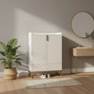 Armoire à chaussures blanche 5 niveaux avec portes style minimaliste - Kylan Lane - lifestyle vue de face