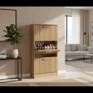 Armoire à chaussures bois 3 abattants 24 paires - Livia - lifestyle vue de face