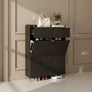 Armoire à chaussures d'entrée moderne 2 abattants anti-basculement - Lazlo - lifestyle vue de face