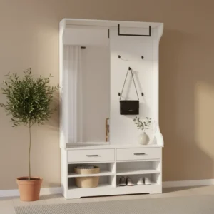 Armoire à chaussures d'entrée moderne avec miroir et tiroirs - Iris Nord - lifestyle vue de face