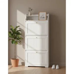Armoire à chaussures fine moderne étagères réglables 16 paires blanc - Elias Prime - lifestyle vue de face