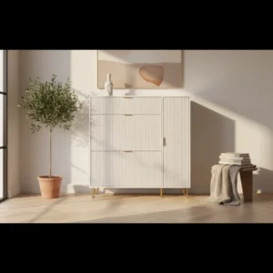 Armoire à chaussures moderne 2 abattants avec étagère supérieure blanc - Mona - lifestyle vue de face