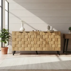 Armoire à chaussures moderne 5 compartiments portes aspect bois - Soren - lifestyle vue de face
