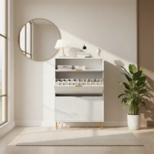 Armoire à chaussures moderne blanche à tiroirs pour entrée - Ariel Living - lifestyle vue de face