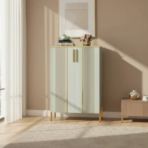 Armoire à chaussures vert clair 6 niveaux avec portes et étagères réglables - lifestyle vue de face