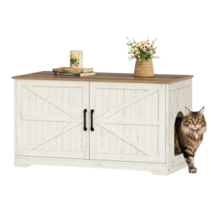 Armoire à litière pour chat style ferme marron et blanc - Auro Wood - Photo 1