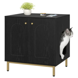 Armoire bac à litière pour chat multifonction avec porte noire - Lia Forma - Photo 1