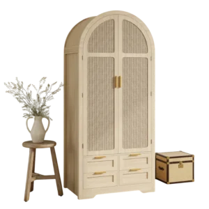 Armoire penderie style naturel portes en rotin avec tiroir - Oslo Casa - Photo 1