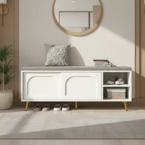 Banc à chaussures avec rangement et assise rembourrée 121 cm - Nino Mode - lifestyle vue de face