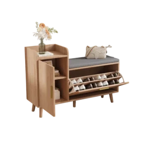 Banc à chaussures d'entrée avec coussin et porte pliante - Nino - Photo 1
