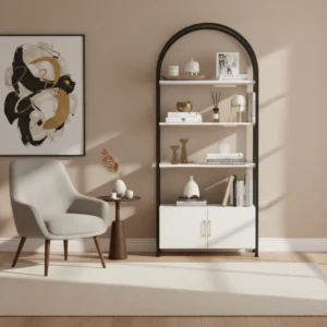 Bibliothèque arquée moderne avec portes et étagères 182 cm - Elior Select - lifestyle vue de face