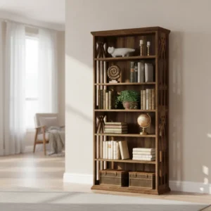 Bibliothèque bois style rétro 6 niveaux autoportante 190 cm - Lennox Living - mise en situation propre