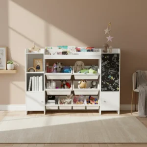 Bibliothèque enfant multifonctionnelle avec tiroir et armoires de rangement - Kylan - lifestyle vue de face