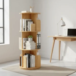 Bibliothèque rotative 360° sur pied en bois de pin 3 niveaux - Celia Select - mise en situation propre