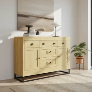 Buffet bas moderne bois 2 portes et 5 tiroirs - Lennox Craft - lifestyle vue de face