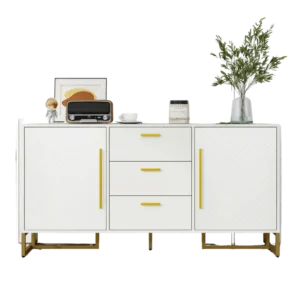 Buffet blanc motif chevrons avec tiroir 145 cm - Nolan Craft - Photo 1