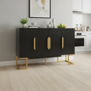 Buffet de cuisine moderne noir 4 portes 140 cm - Ari Wood - mise en situation propre