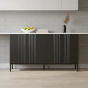 Buffet de cuisine noir sans poignées étagères réglables 145 cm - Mabel Edition - mise en situation propre