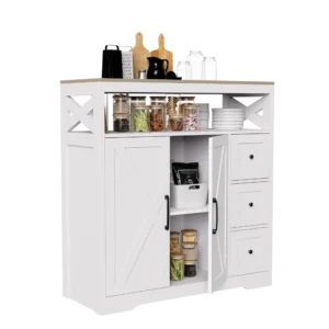Buffet de cuisine scandinave avec portes et tiroirs en bois - Mika - Photo 1