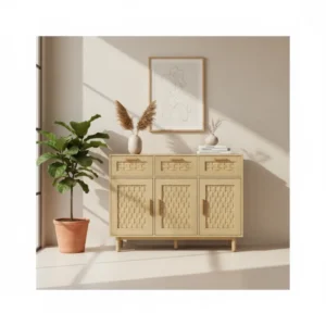 Buffet de rangement style rotin avec portes et tiroirs 108 cm - Ariel Prime - lifestyle vue de face