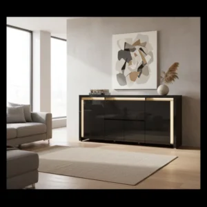 Buffet de salon moderne brillant avec LED et 2 tiroirs - Kirk - lifestyle vue de face