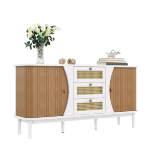 Buffet en rotin style moderne avec tiroirs et bords arrondis - Milo - Photo 1