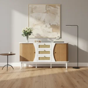 Buffet en rotin style moderne avec tiroirs et bords arrondis - Milo - lifestyle vue de face