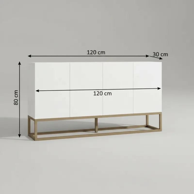 Buffet minimaliste moderne 4 portes avec étagères réglables - Eden - dimensions