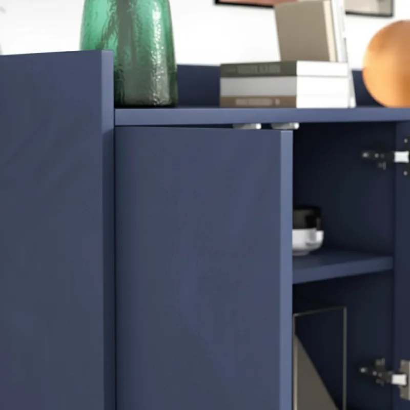 Buffet moderne minimaliste 4 portes sans poignées étagères réglables - Nino Aura - zoom matière vue gauche