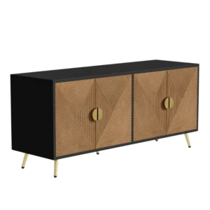 Buffet moderne noir et bois 4 portes poignées dorées 160 cm - Soren Nova - Photo 1