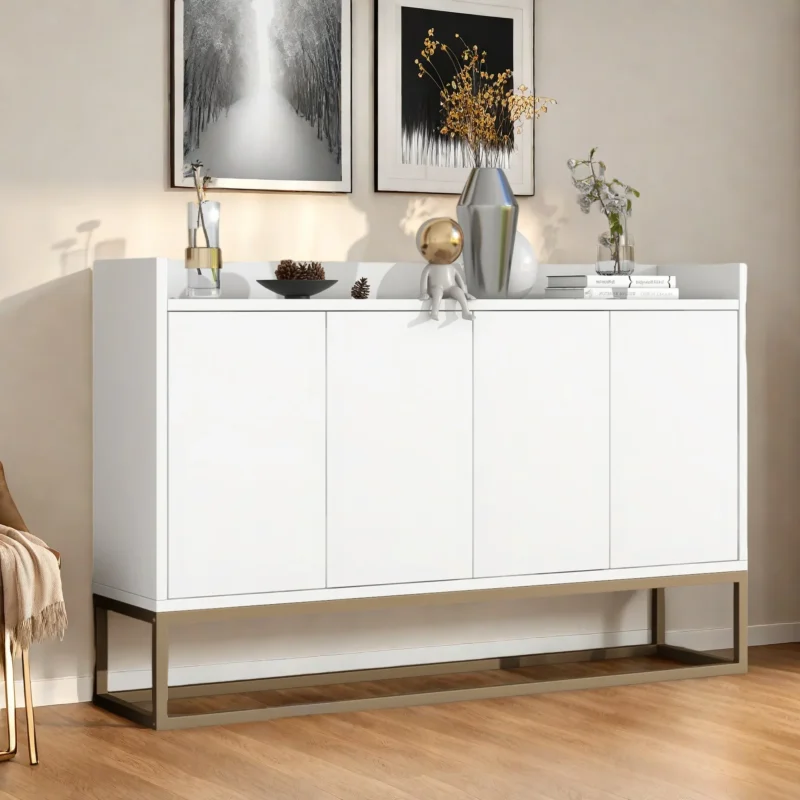 Buffet salon minimaliste moderne 4 portes sans poignée étagères réglables - Lenny Wood - Photo 2