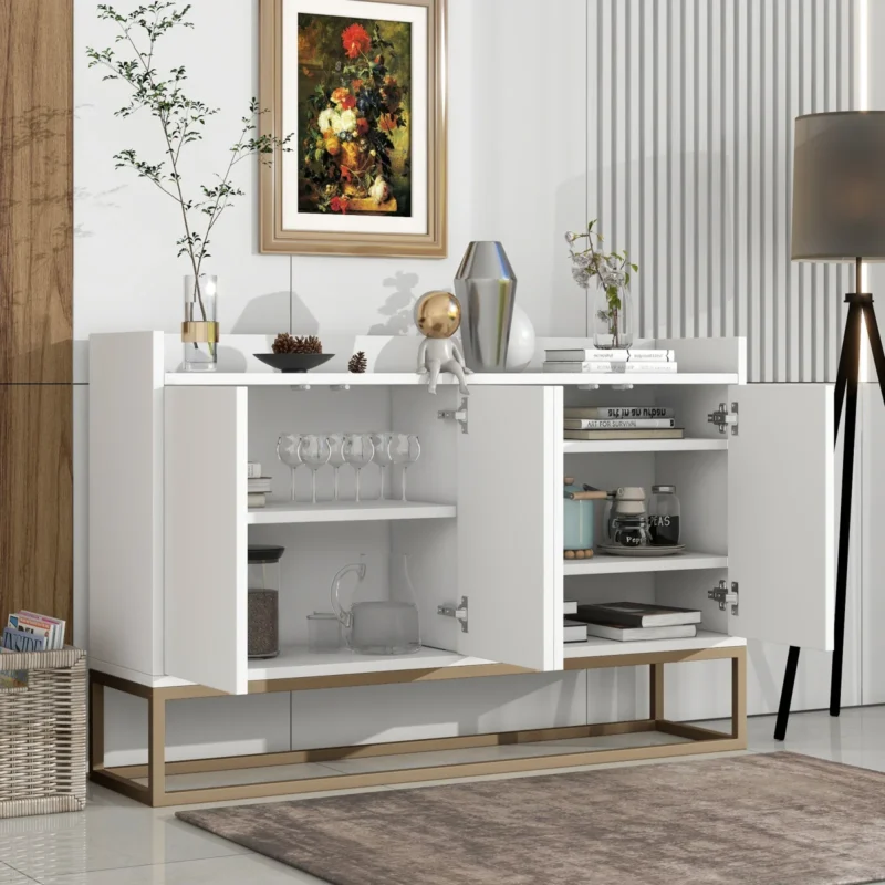 Buffet salon minimaliste moderne 4 portes sans poignée étagères réglables - Lenny Wood - Photo 5