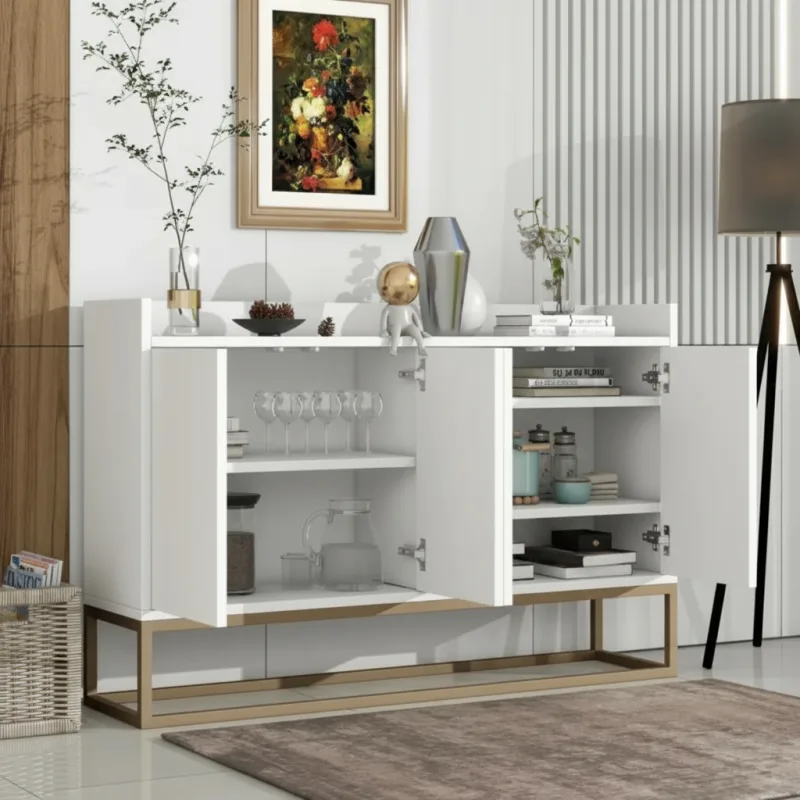 Buffet salon minimaliste moderne 4 portes sans poignée étagères réglables - Lenny Wood - zoom matière vue gauche