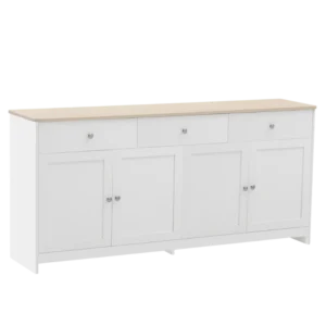 Buffet scandinave moderne 3 tiroirs 4 portes blanc et bois 160 cm - Auron Studio - Photo 1