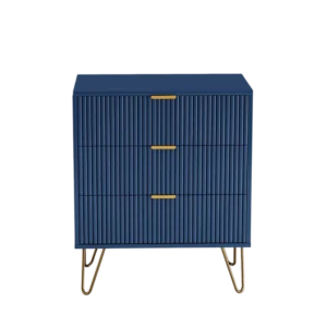Commode 3 tiroirs style moderne poignées dorées pieds métal - Livia Living - Photo 1