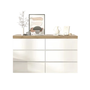 Commode 6 tiroirs style classique blanc et chêne 110 cm - Noam Oak - Photo 1