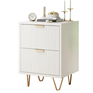 Commode blanche 6 tiroirs style moderne avec pieds dorés - Nael - Photo 1