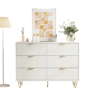 Commode de chambre moderne blanche 6 tiroirs pieds dorés - Selma - Photo 1