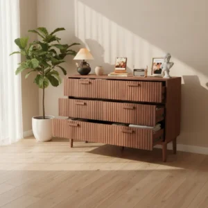 Commode en bois style campagne 6 tiroirs en rotin - Ayla Prime - lifestyle vue de face
