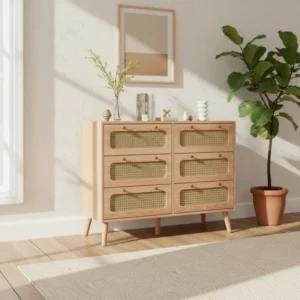 Commode en rotin style moderne 6 tiroirs - Loris Select - lifestyle vue de face