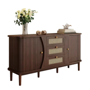 Commode en rotin style naturel 3 tiroirs et bords arrondis 140 cm - Mona Home - Photo 1