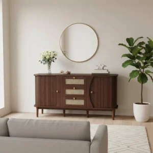 Commode en rotin style naturel 3 tiroirs et bords arrondis 140 cm - Mona Home - mise en situation propre