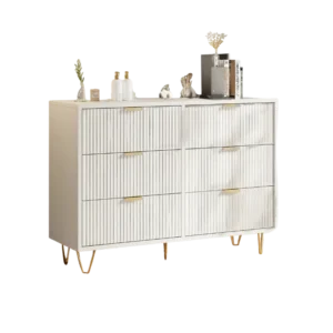 Commode moderne blanche 4 à 6 tiroirs pieds dorés - Elio - Photo 1