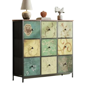 Commode style bohème à tiroirs en tissu motif vintage - Auron Home - Variante #3769