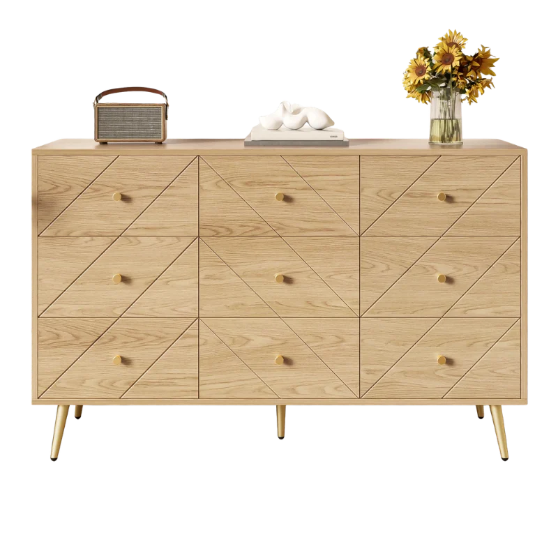 Commode style minimaliste 9 tiroirs pieds métal couleur naturel - Iris Lane - Photo 1