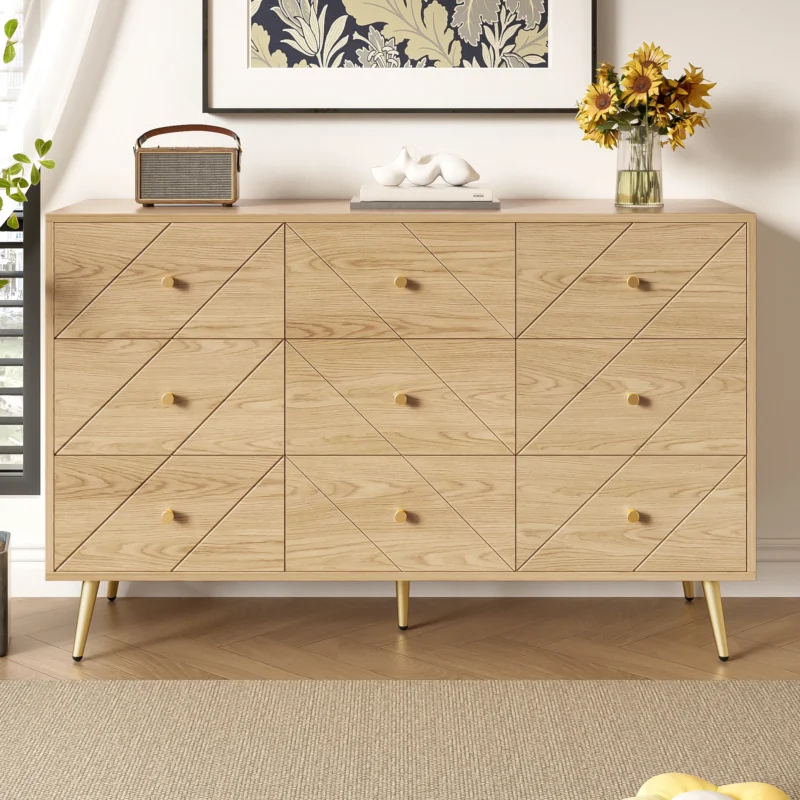 Commode style minimaliste 9 tiroirs pieds métal couleur naturel - Iris Lane - Photo 2