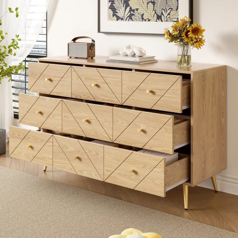 Commode style minimaliste 9 tiroirs pieds métal couleur naturel - Iris Lane - Photo 3