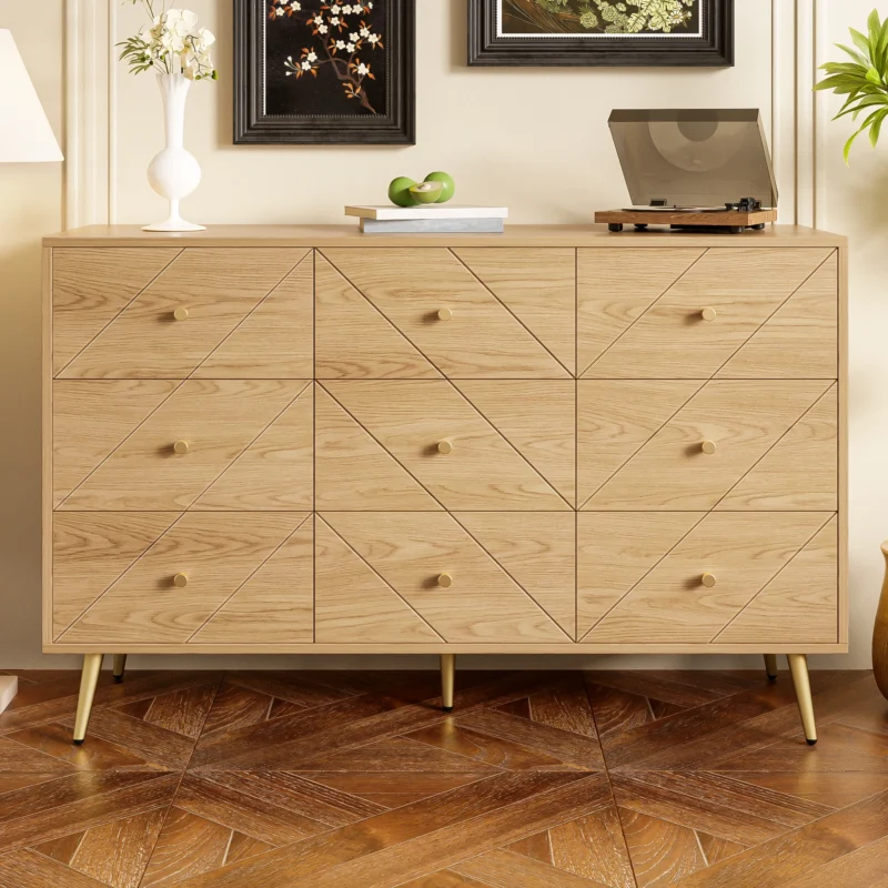 Commode style minimaliste 9 tiroirs pieds métal couleur naturel - Iris Lane - Photo 4